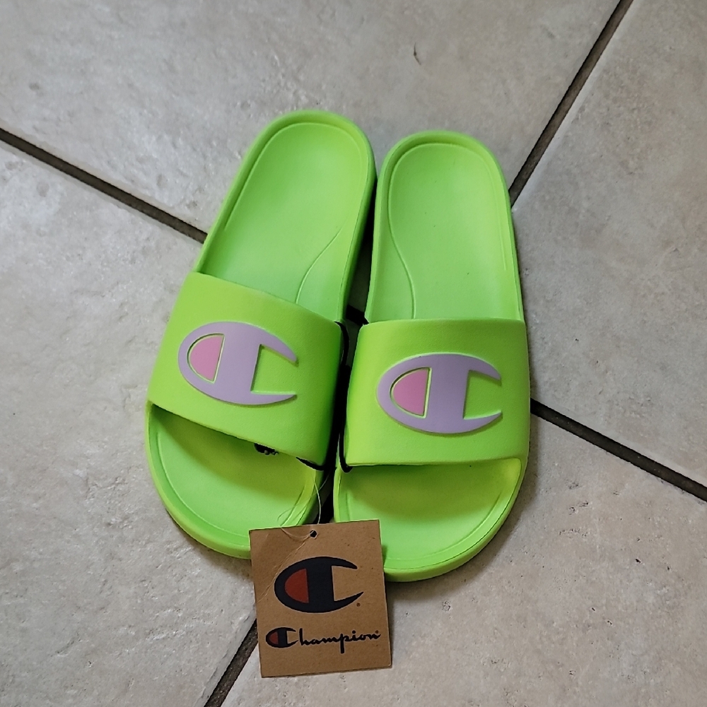 Champion Neon Green Slides